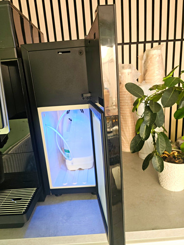 Black table top mini fridge - table,